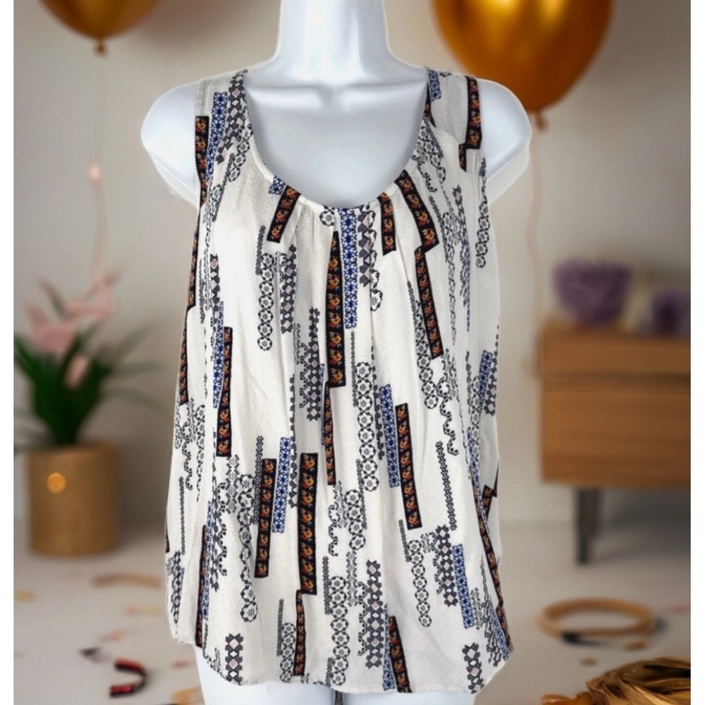 Rags to Wishes 1X White Geometric Print Sleeveless Tank Top Women‎